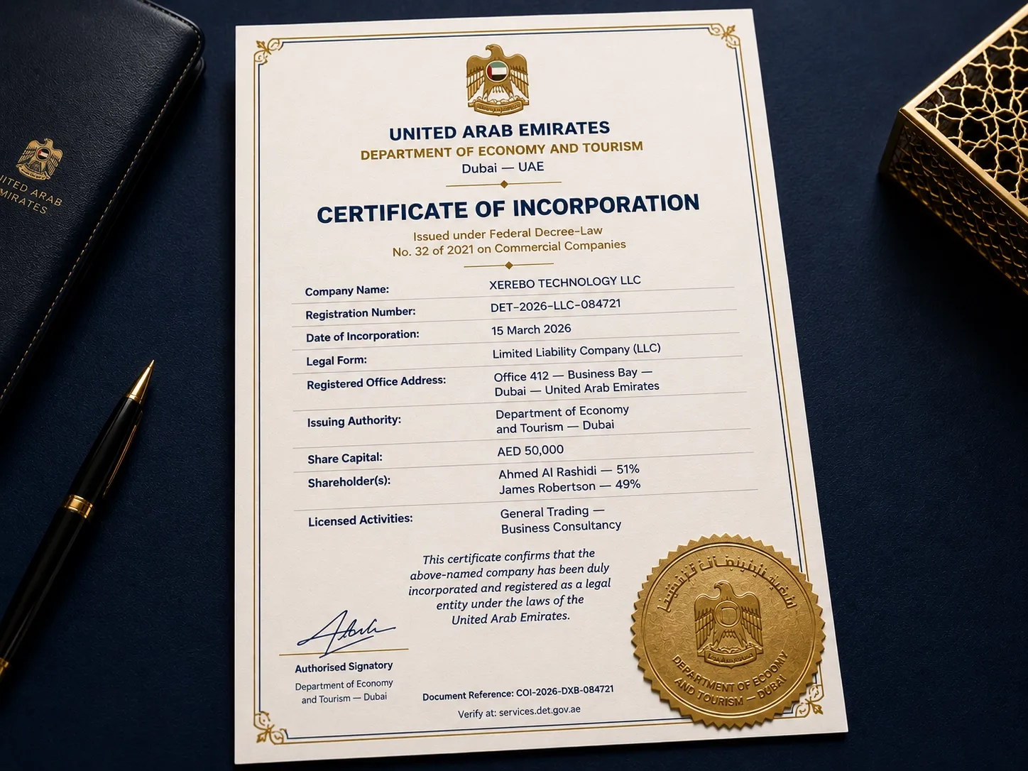 certificate of incorporation uae sample