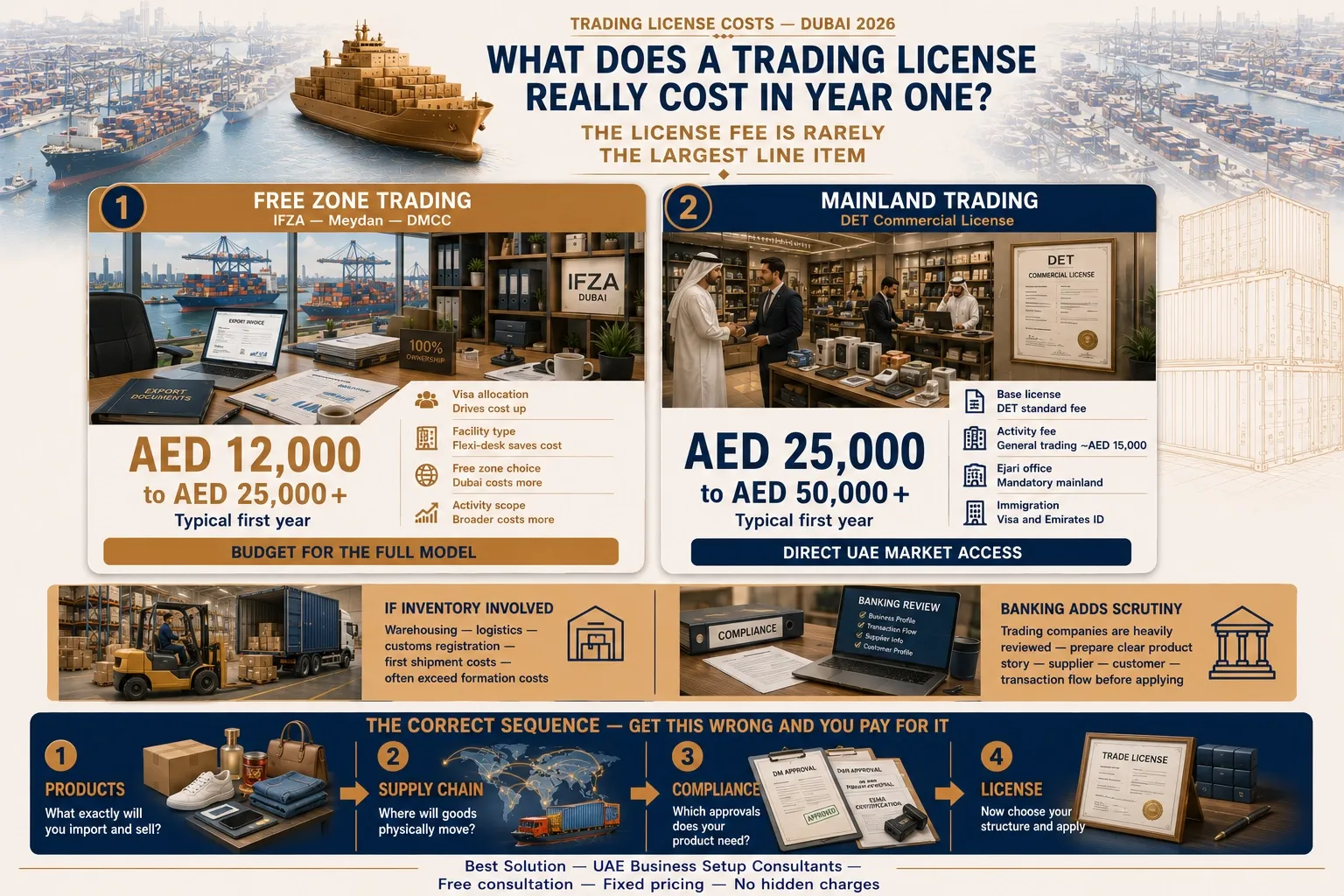 trading license cost Dubai mainland vs free zone